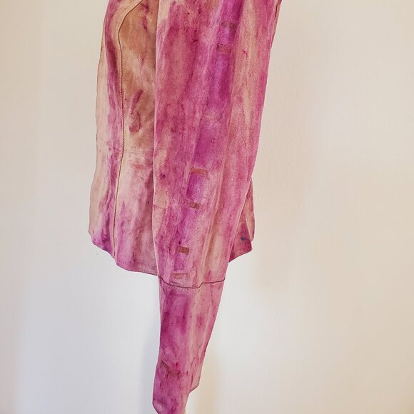 Leather suedeJacket Blazer pink peach beige small 4 6 tie dyed workwear cowgirl - Picture 9 of 10